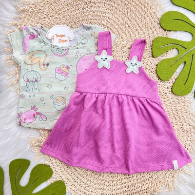 Conj. Blusa Fundo do Mar e Salopete Estrelinhas - Roxo